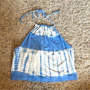 Junior’s Blue & White Tie Dye Crop Halter Top (L)